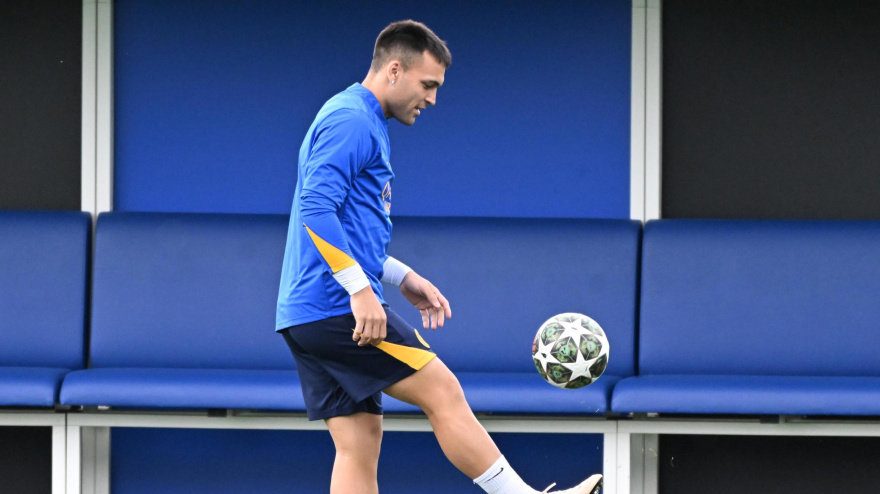 Lautaro Martínez, en la sesión previa al duelo ante el Barça