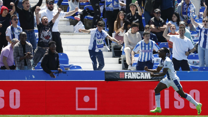 Yan Diomande celebra el gol, en el Leganés - Espanyol