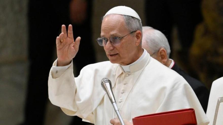 El Papa León XIV en el aula Pablo VI pronuncia su discurso por el Jubileo de las Iglesias Orientales