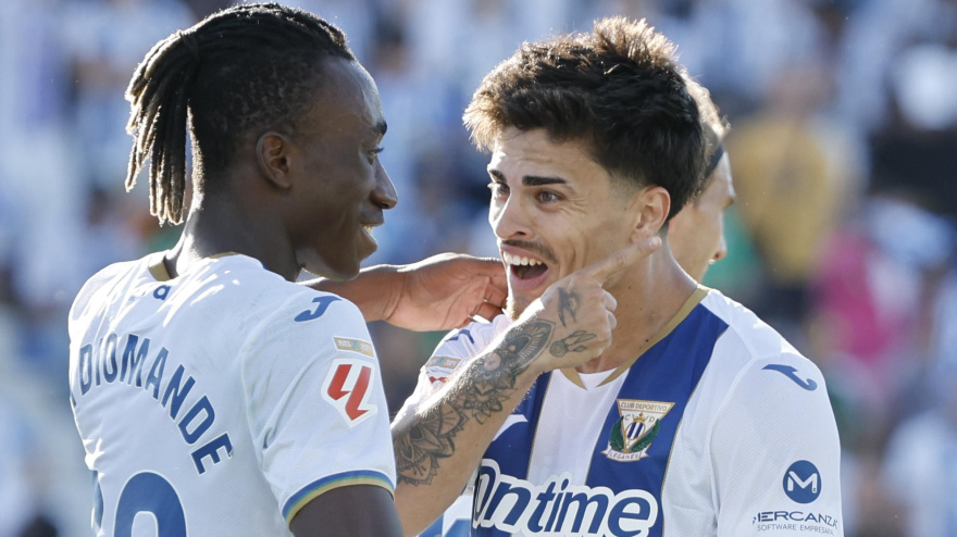 Diomandé celebra su gol, en el Leganés - Valladolid