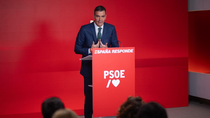 Pedro Sánchez en su comparecencia en Ferraz tras la reunión de la Ejecutiva Federal del PSOE