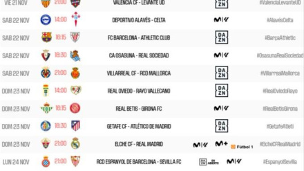 Horarios de la 13ª jornada en Primera División