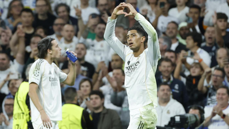 Bellingham celebra el 1-0 del Real Madrid contra la Juventus