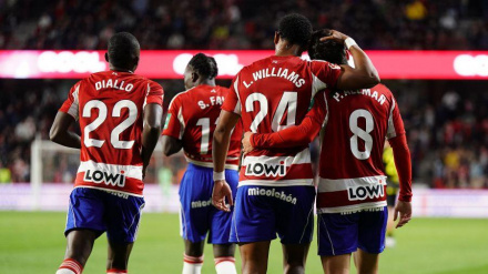 Los jugadores del Granada celebran uno de los goles ante el Zaragoza