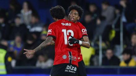 Samu Costa celebra su gol en el Villarreal-Mallorca