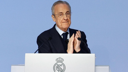 Florentino Pérez, durante su intervención en la Asamblea de Socios Compromisarios del Real Madrid.