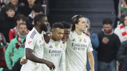 Kylian Mbappé celebra el 0-1 del Real Madrid contra el Athletic