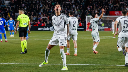Jefté celebra el gol del Albacete al Real Madrid (@AlbaceteBPSAD)