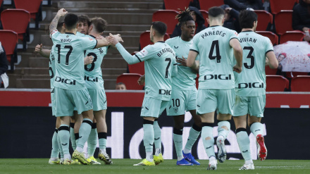 Los jugadores del Athletic celebran su gol contra el Mallorca