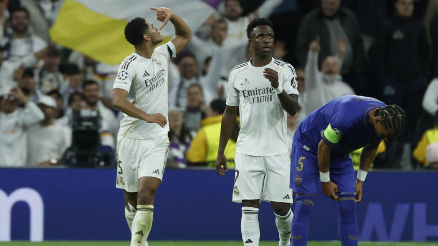 Bellingham celebra su gol, en el Real Madrid - Mónaco