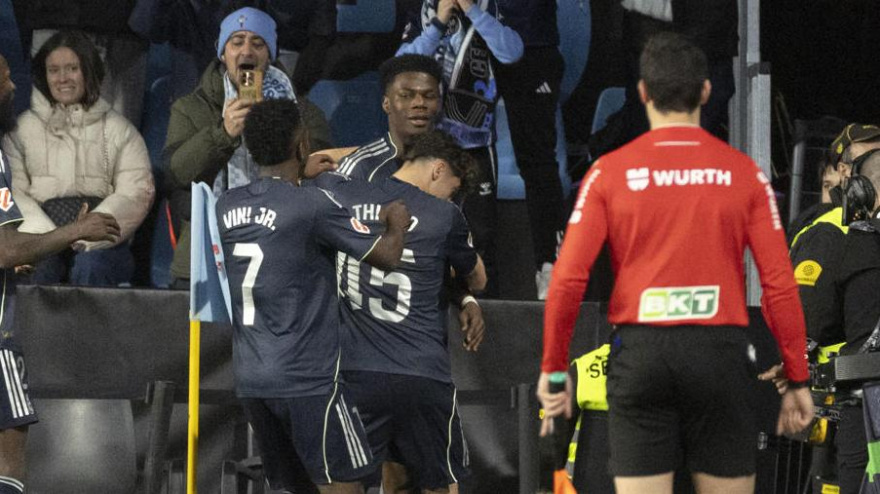 Tchouaméni celebra el 0-1 del Real Madrid contra el Celta de Vigo