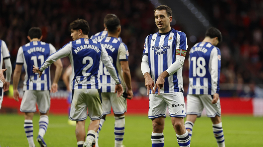 Mikel Oyarzabal celebra su gol en el Real Sociedad-Atlético