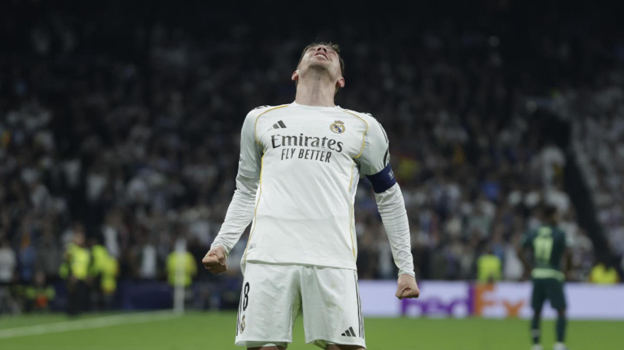 Valverde celebra el 2-0 del Real Madrid contra el Manchester City