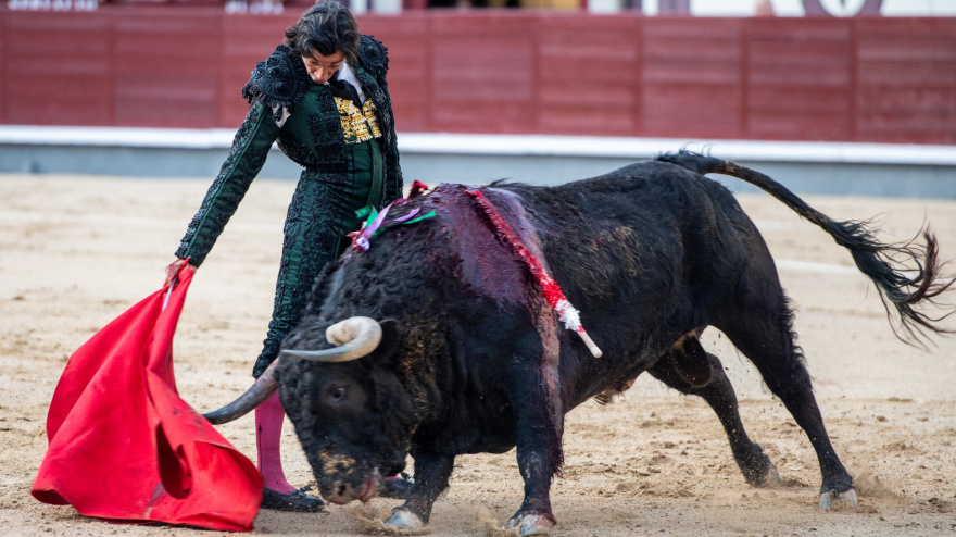 Curro Díaz, durante la faena de muleta al cuarto toro con el que dio la vuelta al ruedo