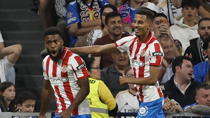 Lemar celebra el 1-1 del Girona contra el Real Madrid