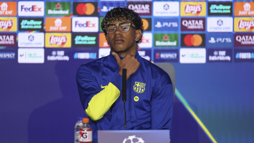 Lamine Yamal, en la rueda de prensa previa al partido ante el Atlético