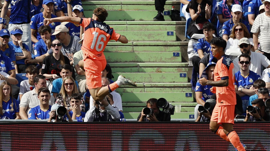 Fermín celebra el 0-1 del Barça en Getafe