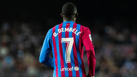 Ousmane Dembélé en un partido con el FC Barcelona