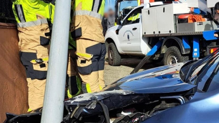Los bomberos de Narón actuando sobre la farola