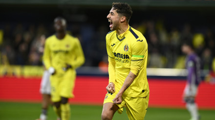 Santi Comesaña celebra el tercer gol de su equipo