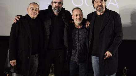 Los actores Eduard Fernández, Luis Tosar, Javier Gutiérrez y Javier Bardem, nominados al Goya 2022 al mejor actor protagonista, intervienen en un coloquio, en La Academia de Cine, a 27 de enero de 2022, en Madrid (España). ', Eduard Fernández está nominado por la película, 'Mediterráneo', Luis Tosar por 'Maixabel', Javier Gutiérrez por 'La hija' y Javier Bardem por 'El buen patrón. La 36 edición de los Goya, los premios más importantes del cine español, se celebrará el 12 de febrero en Valencia