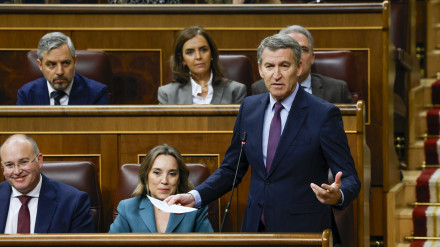 Alberto Núñez Feijóo durante el cara a cara con Sánchez en la primera sesión de control al Gobierno en el nuevo periodo de sesiones de 2025