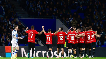El RCD Mallorca celebra la clasificación para la final en Anoeta