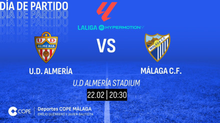 Horario y dónde ver y escuchar el Almería-Málaga de esta noche a las 21 horas