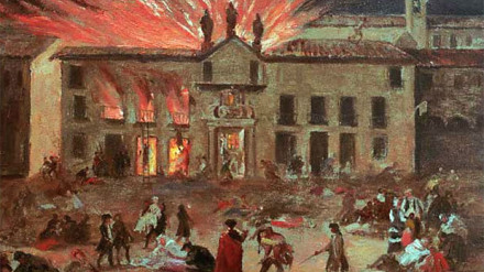 El Coliseo de Comedias de Zaragoza en llamas