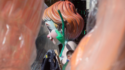 3A27F97 Valencia, Spain, 12th Mar, 2025. The first ninots of Las Fallas can now be seen on the streets of Valencia. As the festival approaches, these artistic and satirical figures begin to take their place across the city, marking the start of one of Spain?s most renowned celebrations. Over the coming days, more fallas will be assembled, leading up to the main events in March. Credit: Eduardo Ripoll.