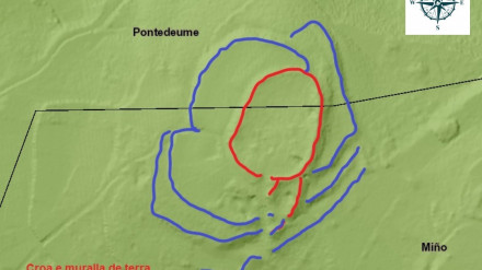 Plano  de la zona en la que está ubicado el Castro de Centroña entre Miño y Pontedeume