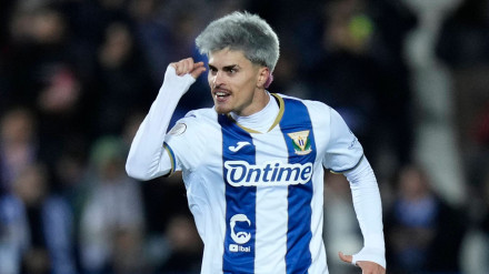 Juan Cruz celebra un gol durante un partido del Leganés