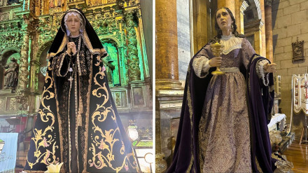 Las imágenes de los pasos de Semana Santa en Larraga: Magdalena y Dolorosa, esta última bajo la advocación de “Nuestra Señora de los Dolores y de la Esperanza”.