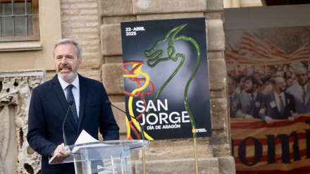 El presidente Jorge Azcón en la presentación de los actos de San Jorge 2025.