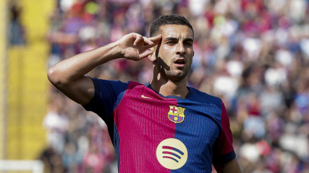 Ferran Torres celebra el 1-0 del Barcelona contra el Celta