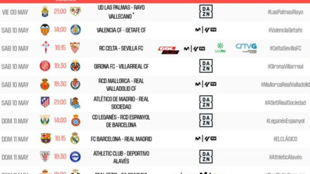 Horarios de la 35ª jornada en Primera División