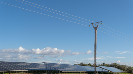 Parque de energía solar fotovoltaica en un día soleado, en el interior de la isla de Mallorca