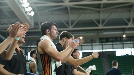Joan Feliu en el partido de ida en Cáceres