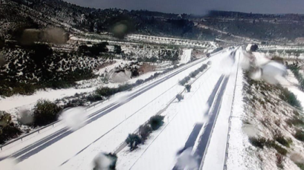 Granizo en la carretera entre Caravaca y Murcia