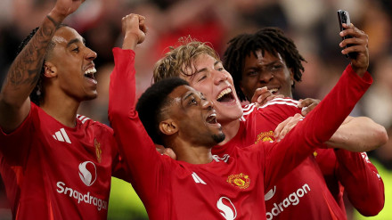 El Manchester United celebra el gol al Athletic de Bilbao