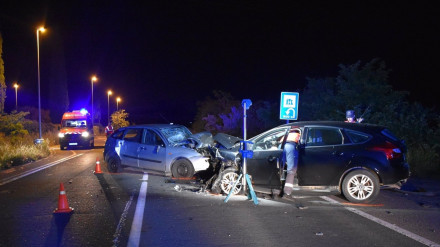 14/05/2025 Imagen del accidente..Dos personas resultaron heridas graves este martes por la noche en un siniestro vial consistente en la colisión múltiple de cuatro vehículos, que se produjo en el punto kilométrico 7,7 de la carretera N-121-C (Tudela-Tarazona), en el término municipal de Cascante.ESPAÑA EUROPA SOCIEDAD NAVARRAGOBIERNO DE NAVARRA