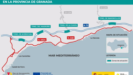 Ubicación de las zonas de actuación de Transportes en la costa de Granada
