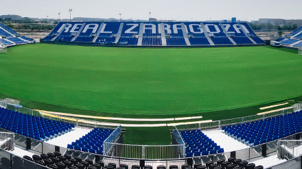 Imagen del Ibercaja Estadio, el campo modular provisional del Real Zaragoza