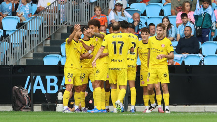 El Girona celebra su gol contra el Celta