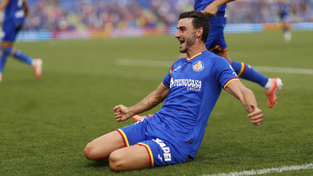 Juan Iglesias celebra su gol, en el Getafe - Levante