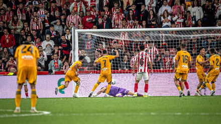 El Albacete celebra uno de los cuatro goles marcados al Sporting en LaLiga