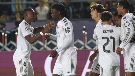 Camavinga celebra su gol, en el Kairat Almaty - Real Madrid