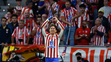 Giuliano Simeone celebra el 4-1 del Atlético de Madrid al Eintracht de Frankfurt en la Liga de Campeones