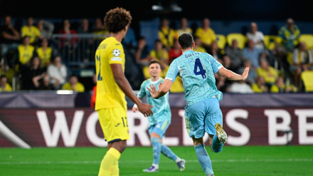 Gatti celebra el gol de chilena que marcó en La Cerámica y fue el 1-1 entre Villarreal y Juventus