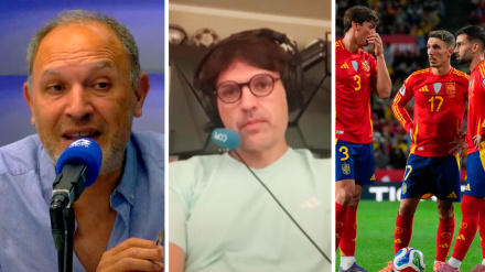 Pedro Martín y Fernando Morientes durante la retransmisión del España-Bulgaria en Tiempo de Juego
